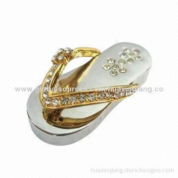 Diamond Slipper USB Flash Drive/512MB-32GB Capacity/Metal + Diamond Material/5-year Warranty/USB 2